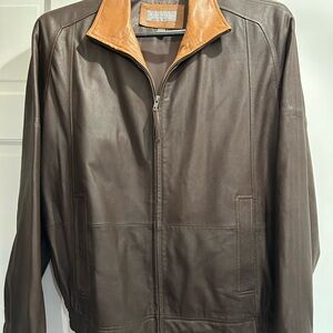 Daniel Cremieux Dark Brown Leather Jacket with Tan Collar